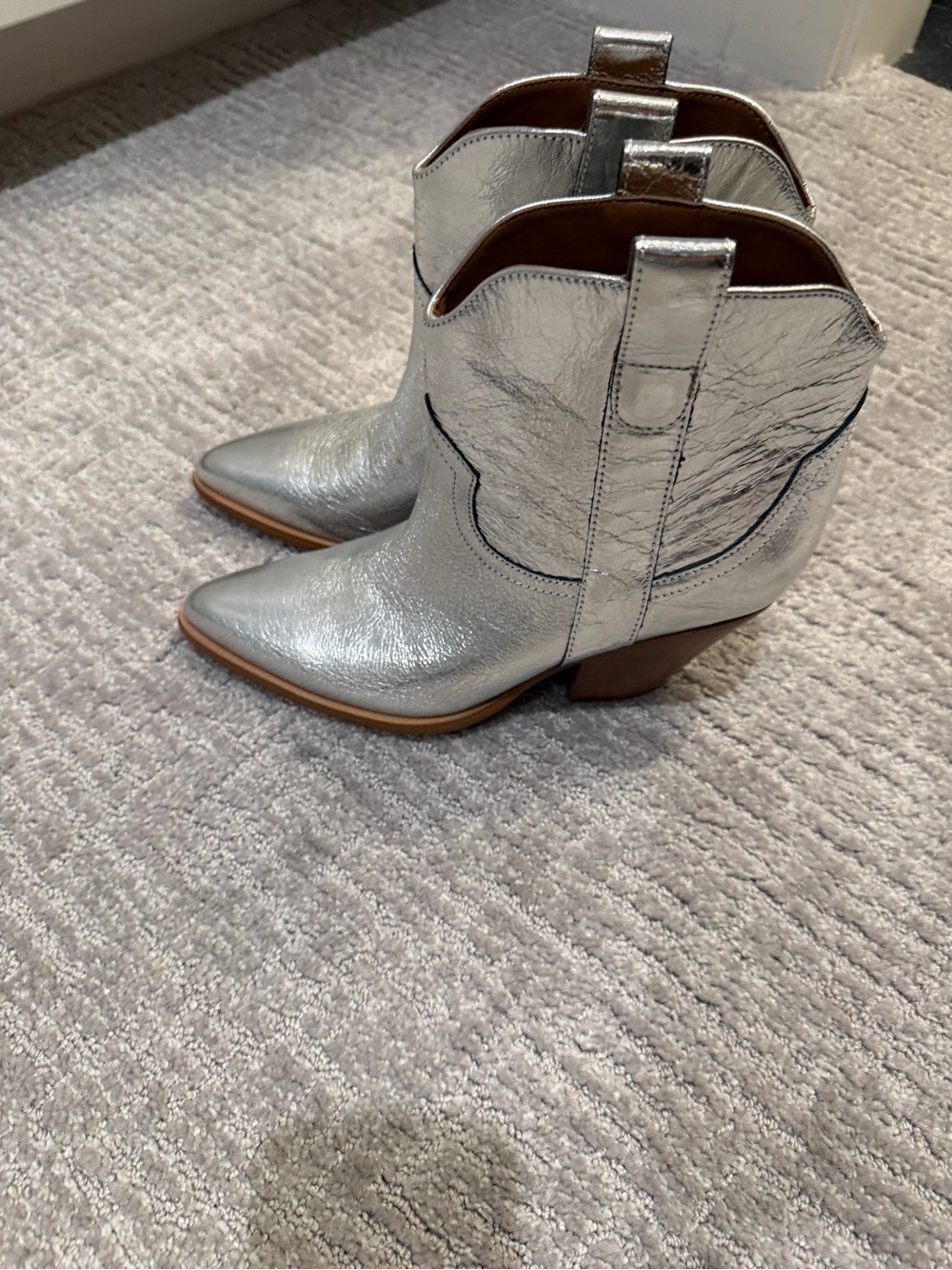 Marc Fisher Metallic Silver Leather Ankle Booties